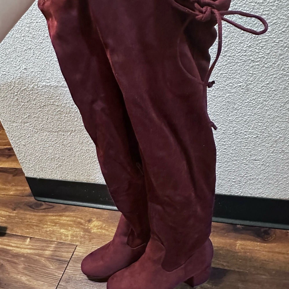 JustFab Adina Over The Knee High Heel Boots Wide Calf Burgundy Size 9